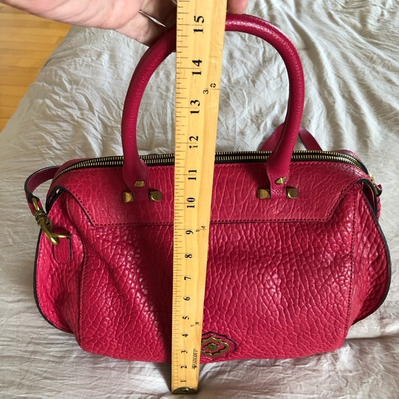 NWOT Cranberry Red Pebble Leather Large Satchel Crossbody Barrel Bag - Picture 15 of 15